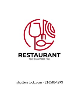 Restaurant logo with line design vector, simple icons