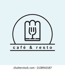 Restaurant logo in line style featuring a chef hat, fork, and glass icon, designed with minimalist strokes to convey elegance, culinary expertise, and a modern dining atmosphere.