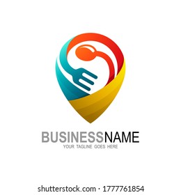 Restaurant logo with location design combination, colorful icons,  