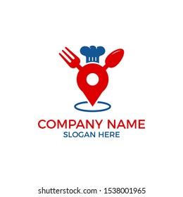 Restaurant logo with location, fork and spoon icon vector. Logo concept for restaurant, logo template