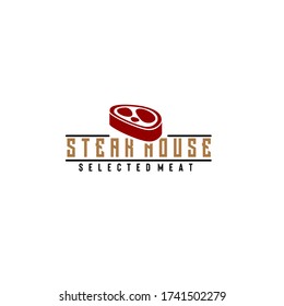 Das Logo des Restaurants mit Fleisch, Text und Linie zeigt die Einfachheit, perfekt für das Logo des modernen Steakrestaurants