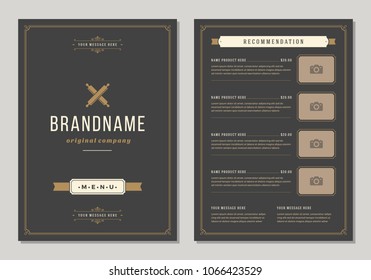 Restaurant logo and menu cover design vector brochure template. Rolling pins silhouette.
