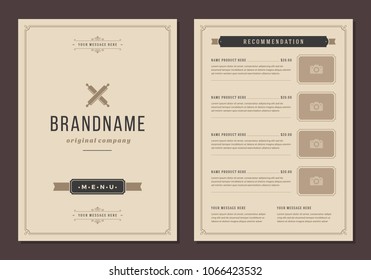 Restaurant logo and menu cover design vector brochure template. Rolling pins silhouette.