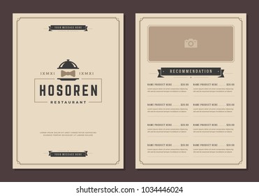 Restaurant logo and menu design vector brochure template. Food tray silhouette.