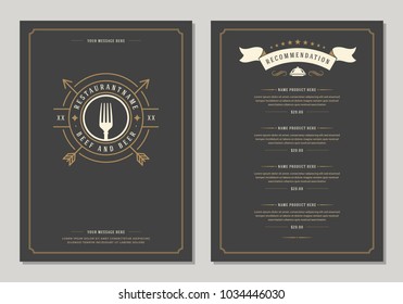 Restaurant logo and menu design vector brochure template. Fork silhouette.