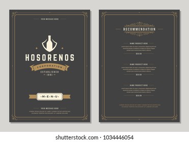 Restaurant logo and menu design vector brochure template. Bottle silhouette.