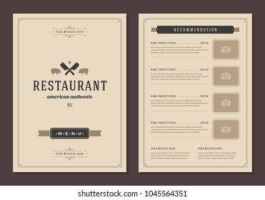 Restaurant logo and menu design vector brochure template. Knifes silhouettes.