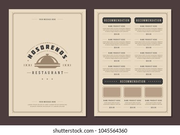 Restaurant logo and menu design vector brochure template. Tray silhouette.