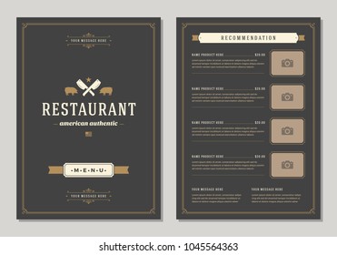 Restaurant logo and menu design vector brochure template. Knifes silhouettes.