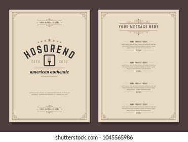 Restaurant logo and menu design vector brochure template. Fork silhouette.