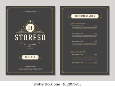 Restaurant Logo And Menu Design Vector Brochure Template. Luxury Ornament.