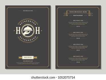 Restaurant logo and menu design vector brochure template. Tray silhouette.