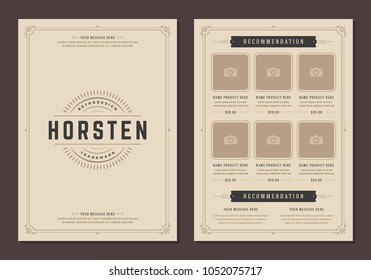 Restaurant logo and menu design vector brochure template.