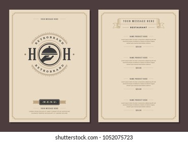 Restaurant logo and menu design vector brochure template. Tray silhouette.