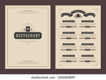 Restaurant logo and menu design vector brochure template. Bread silhouette.