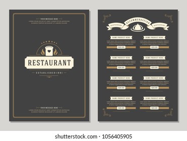 Restaurant logo and menu design vector brochure template. Bread silhouette.