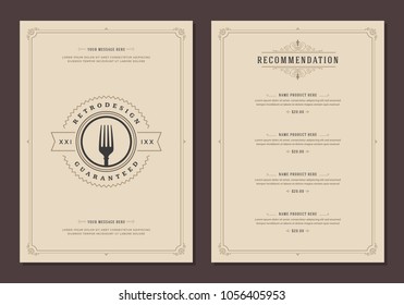 Restaurant logo and menu design vector brochure template. Fork silhouette.