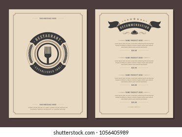 Restaurant logo and menu design vector brochure template. Fork silhouette.