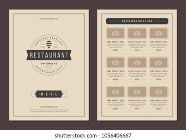 Restaurant logo and menu design vector brochure template. Grapes silhouette.
