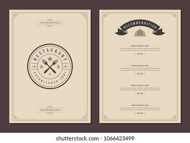 Restaurant logo and menu design vector brochure template. Forks silhouettes.