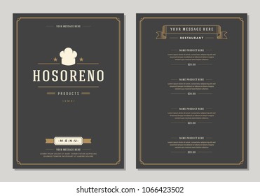 Logotipo del restaurante y Plantilla de folleto de Vector de diseño de menú. Silueta de sombrero de chef.