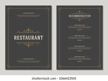 Diseño del logotipo del restaurante y diseño del menú, plantilla de folleto vectorial. Comedor de lujo.