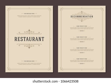 Restaurant logo and menu design vector brochure template. Luxury ornament.