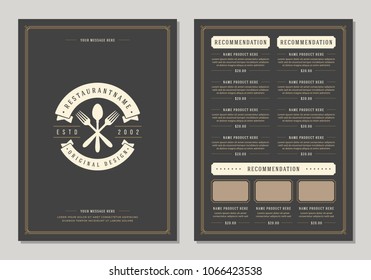 Restaurant logo and menu design vector brochure template. Forks and spoon silhouettes.