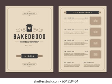 Restaurant logo and menu design vector brochure template. Bakery bread silhouette.