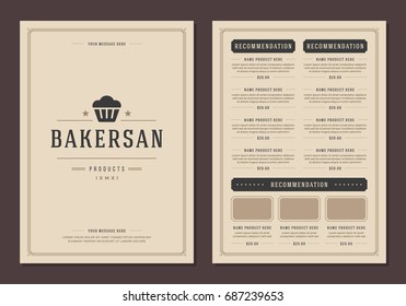 Restaurant logo and menu design vector brochure template. Bakery bread silhouette.