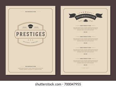 Restaurant logo and menu design vector brochure template. Bakery cupcake silhouette.