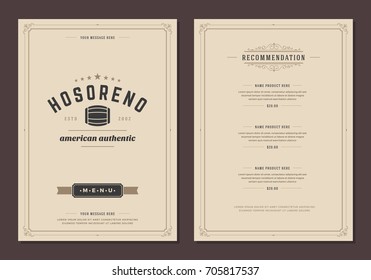 Restaurant logo and menu design vector brochure template. Beer barrel silhouette.