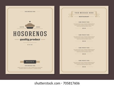 Restaurant logo and menu design vector brochure template. Pie silhouette.