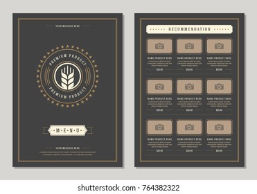 Restaurant logo and menu design vector brochure template. Ear silhouette.