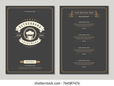 Restaurant logo and menu design vector brochure template. Beer cup silhouette.