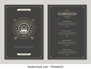 Restaurant logo and menu design vector brochure template. Beer cup silhouette.