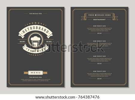 Restaurant logo and menu design vector brochure template. Beer cup silhouette.