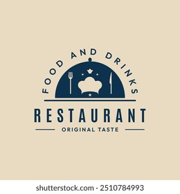 Logotipo de restaurante minimalista, tenedor y cuchara, diseño de Ilustración vectorial de logotipo de plato de tapa de ícono