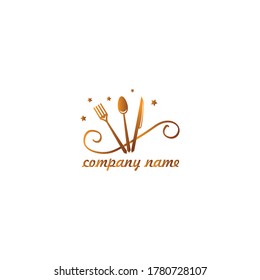 restaurant logo monogram. illustration of spoon, fork, knife. vector design template color