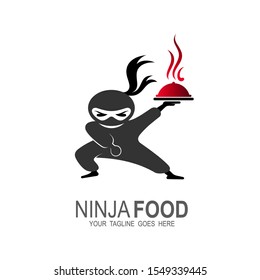 Restaurant logo with ninja, assassin icon vector design