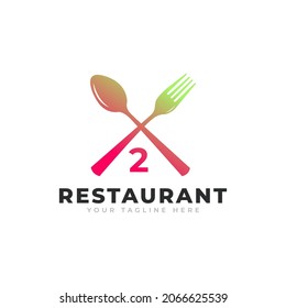Restaurant Logo. Number 2 with Spoon Fork for Restaurant Logo Icon Design Template