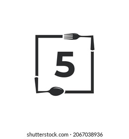 Restaurant Logo. Number 5 with Spoon Fork for Restaurant Logo Icon Design Template
