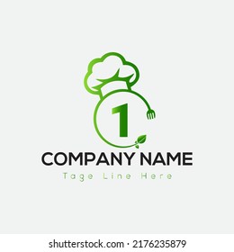 Restaurant Logo On Letter 1 Template. Food On 1 Letter, Initial Chef Sign Concept