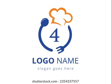 Restaurant Logo on Letter 4 Concept. Modern vector logo for cafe, restaurant, cooking business, and company identity