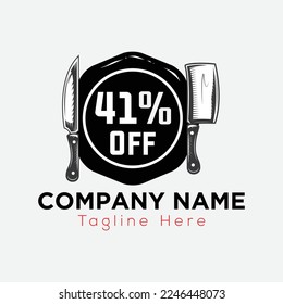Restaurant Logo On Letter 41 Template. Food On 41 Letter, Initial Chef, Offer Sign Concept