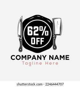 Restaurant Logo On Letter 62 Template. Food On 62 Letter, Initial Chef, Offer Sign Concept