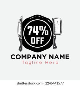 Restaurant Logo On Letter 74 Template. Food On 74 Letter, Initial Chef, Offer Sign Concept