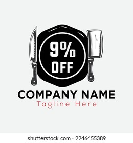 Restaurant Logo On Letter 9 Template. Food On 9 Letter, Initial Chef, Offer Sign Concept