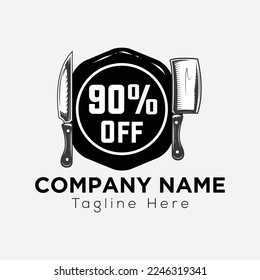 Restaurant Logo On Letter 90 Template. Food On 90 Letter, Initial Chef, Offer Sign Concept