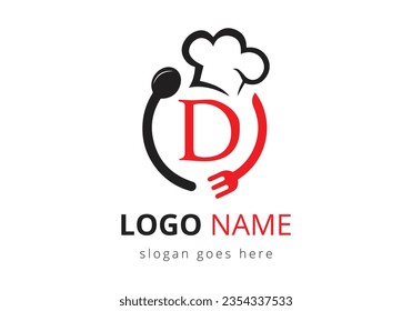 Logo del restaurante en la carta D Concept. Logo vectorial moderno para cafés, restaurantes, negocios de cocina e identidad de la empresa